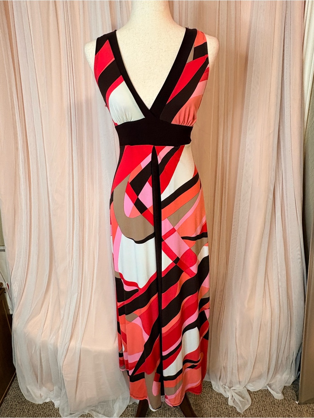 Y2K Bisou Bisou geometric print maxi dress 💖🧡